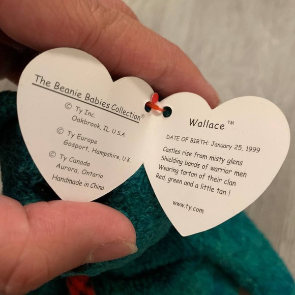 TY Beanie Babies WALLACE Birthday January 25 1999 Green Bear 6" - Picture 3 of 4